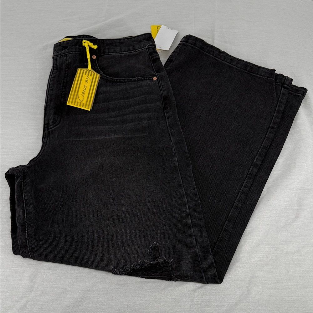 Circus NY Jeans Wm 32 High Waist Slouchy Faded Black Distressed Wide Leg Plus